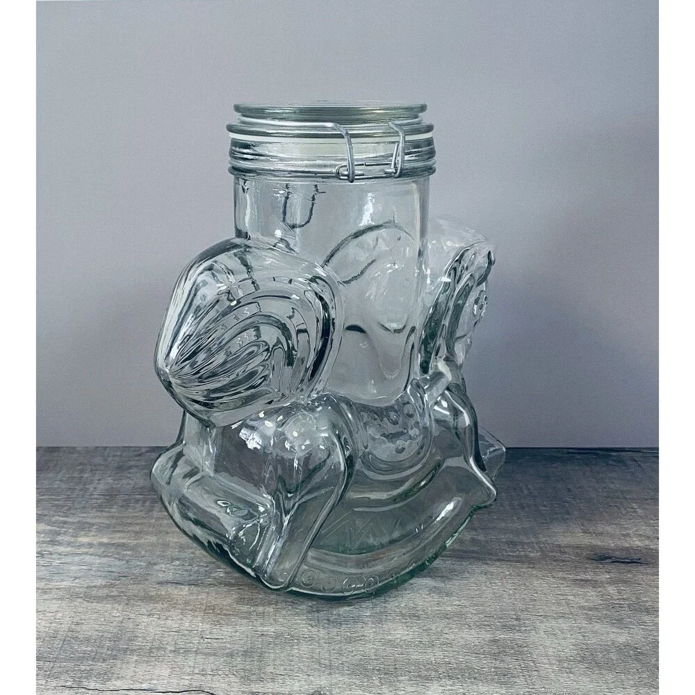 Vintage Large Carousel Rocking Horse Clear Thick Glass Canister Mason Jar Cookie